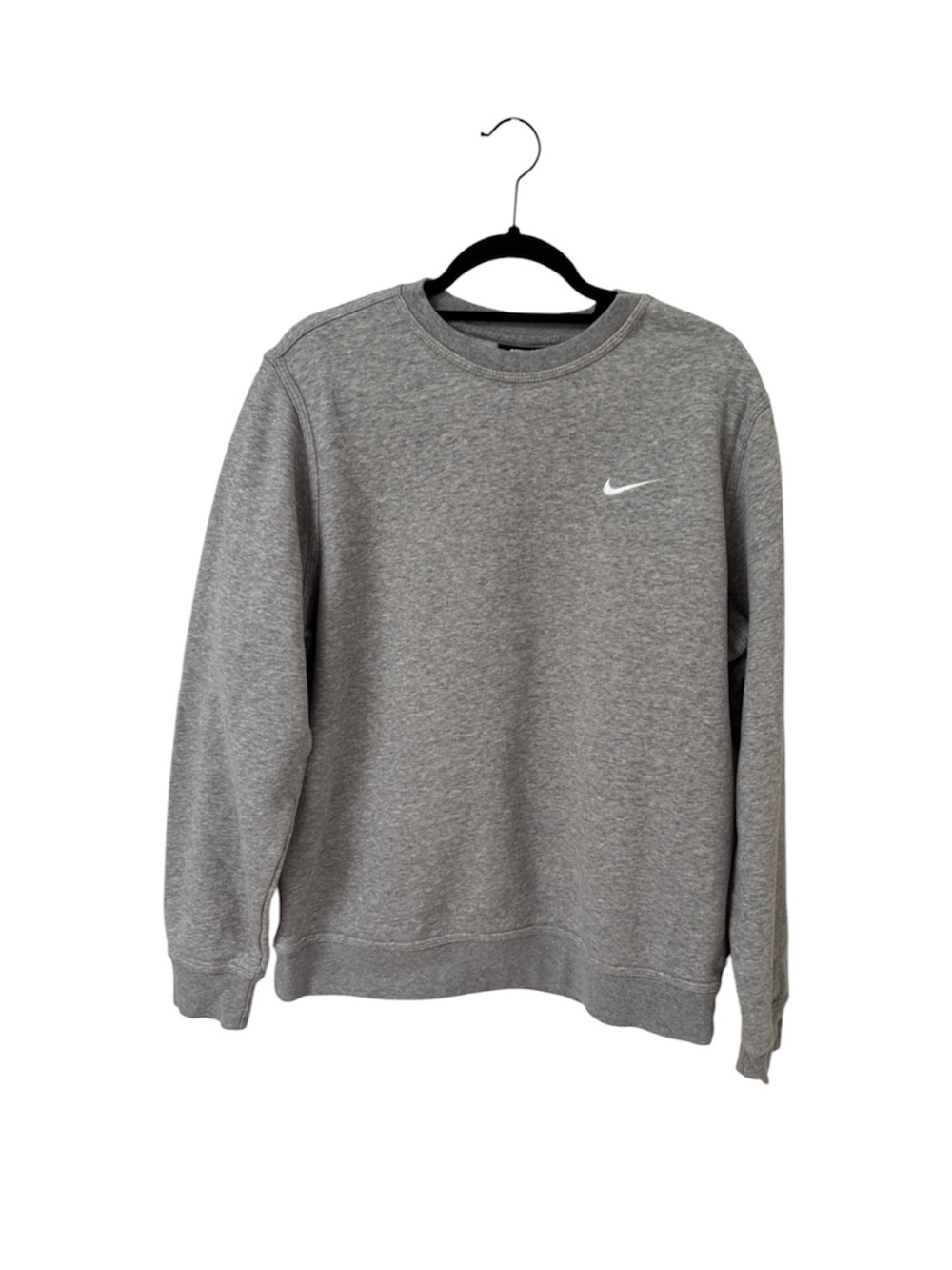 Nike Mens Classic Gym Gray Crewneck Sweatshirt with White Swoosh